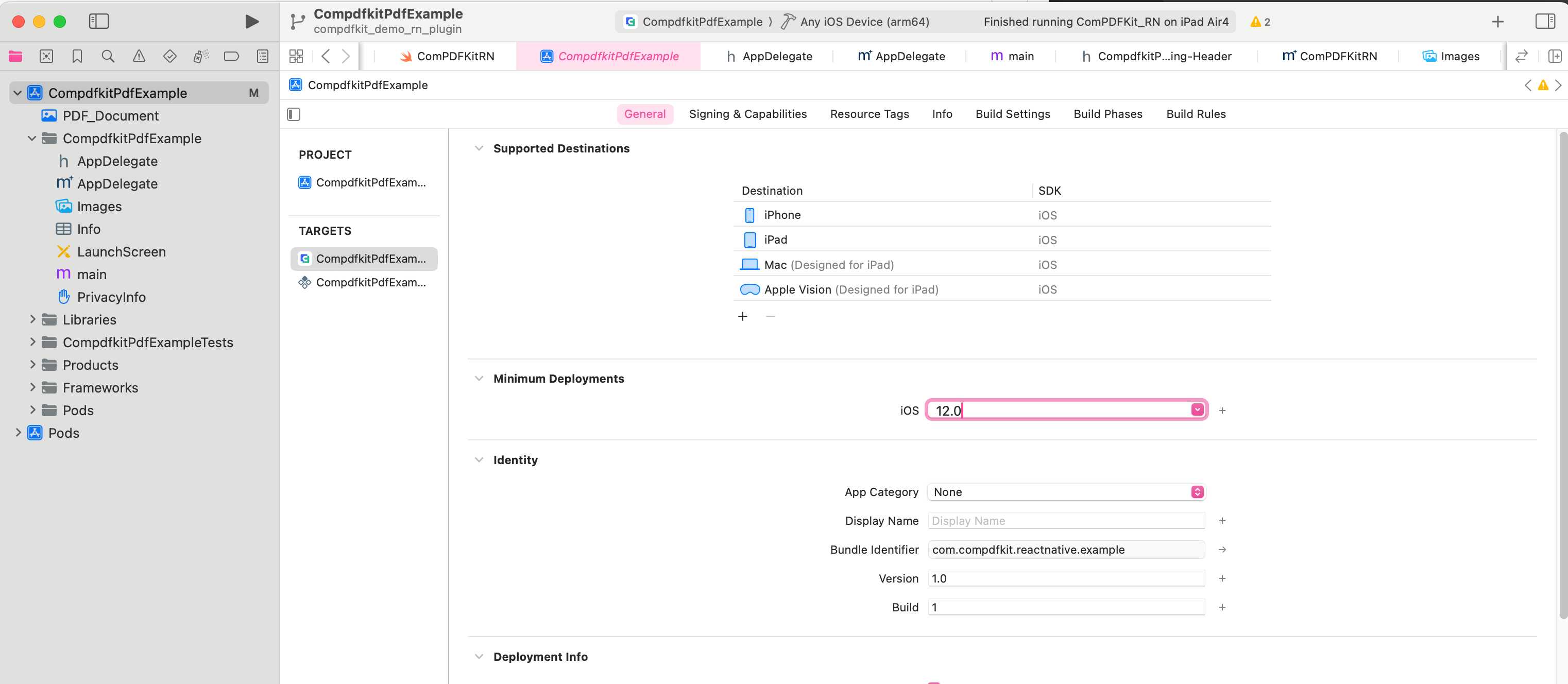 Add the PDF document you want to display to your application